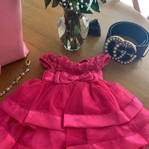 SOLD! β Baby Girl Infant Size 6 months Dress Pink Rosette π΅ Tulle Bow Dress! - Picture 2 of 9